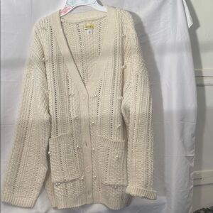 Elegant Cream Knit Cardigan with Pearl Accents